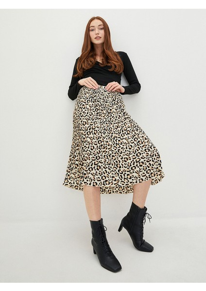 Yeni Sezon Beli Lastikli Desenli Maroken Kumaş Kadın Pileli Etek