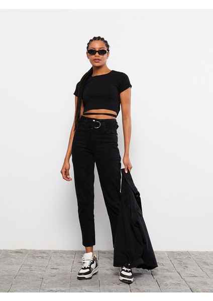 Yeni Sezon Yüksek Bel Mom Fit Düz Cep Detaylı Kadın Rodeo Jean Pantolon modelleri