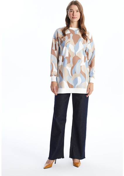 Yeni Sezon Bisiklet Yaka Desenli Kadın Sweatshirt Tunik fiyatları