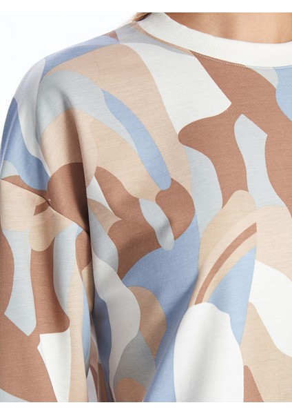 Yeni Sezon Bisiklet Yaka Desenli Kadın Sweatshirt Tunik modelleri