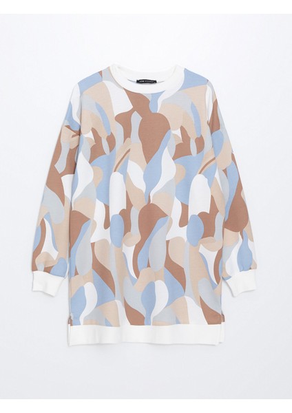 Yeni Sezon Bisiklet Yaka Desenli Kadın Sweatshirt Tunik indirimleri