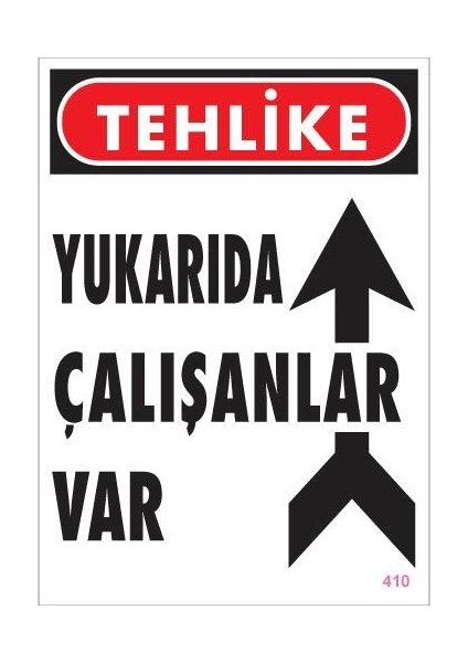 Yukarıda Çalışanlar Var Uyarı Levhası 25X35 Kod: 410