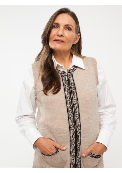 Yeni Sezon Bisiklet Yaka Desenli Kadın Triko Yelek fiyatları