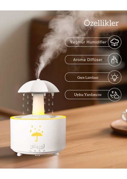 Yağmur Efektli Şemsiye Oda Nemlendirici – 360° Döner Yağmur Efekti, 7 Renk LED Işık, Ultrasonik Sessiz Çalışma, 24 Saat Serin Buhar indirimleri