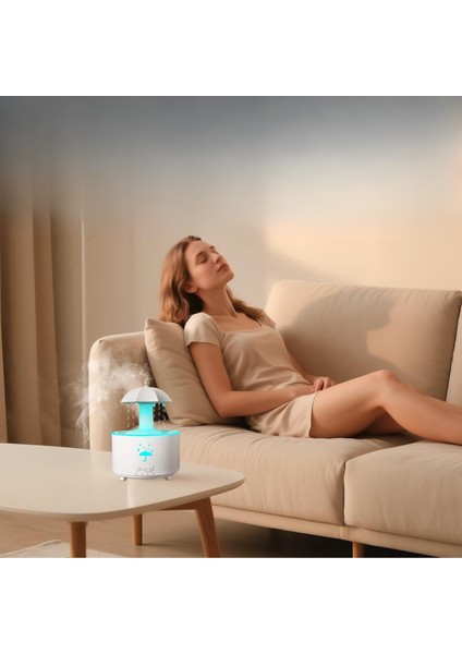 Yağmur Efektli Şemsiye Oda Nemlendirici – 360° Döner Yağmur Efekti, 7 Renk LED Işık, Ultrasonik Sessiz Çalışma, 24 Saat Serin Buhar