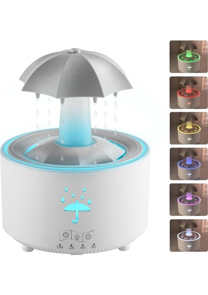 Yağmur Efektli Şemsiye Oda Nemlendirici – 360° Döner Yağmur Efekti, 7 Renk LED Işık, Ultrasonik Sessiz Çalışma, 24 Saat Serin Buhar