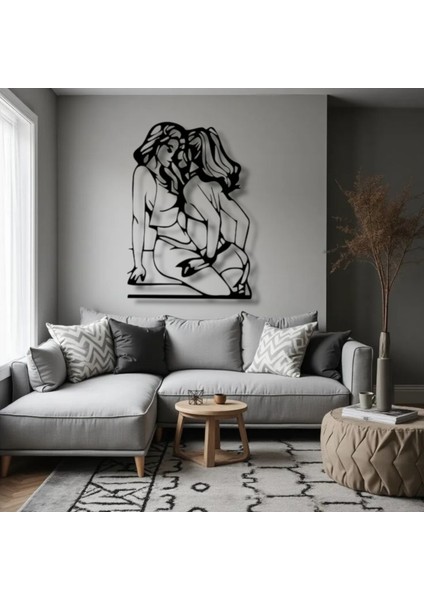 Yakınlık Figürlü Modern Metal Duvar Dekoru – Zarif Çizgisel Sanat