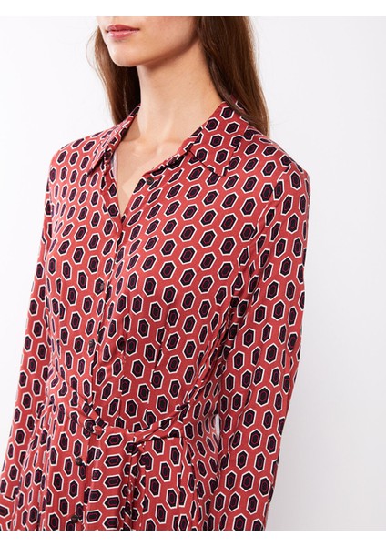 Yeni Sezon Desenli Uzun Kollu Viskon Kadın Gömlek Elbise fırsatları