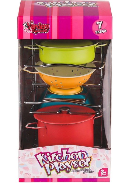 ATF-683G-5 Renkli Raflı Emaye Tencere Tava Seti 7 Parça -Vardem Oyuncak modelleri