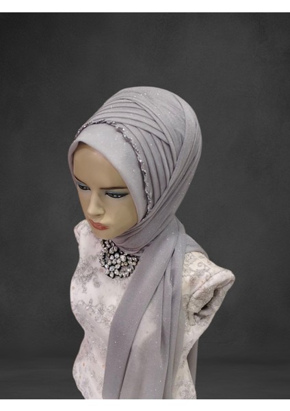 Simli Açık Gri 1 Sıra Işlemeli Hazır Duvak Hazır Şal Abiye Şal fırsatları