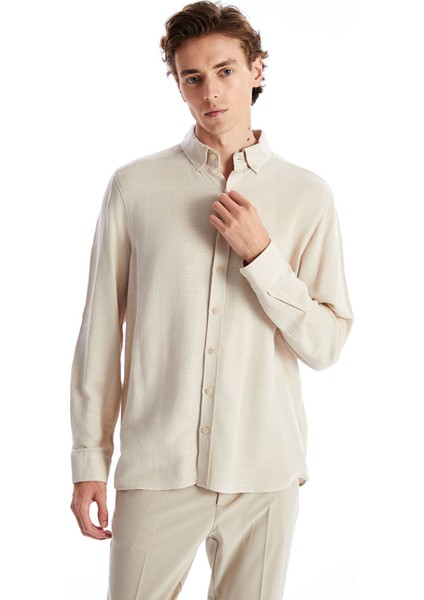 Yeni Sezon Regular Fit Uzun Kollu Armürlü Erkek Gömlek
