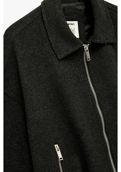 Kadın Koton x Sibil Çetinkaya - Uzun Kollu Fermuarlı Oversize Kaşe Bomber Ceket 6WAK20379EW fiyatları