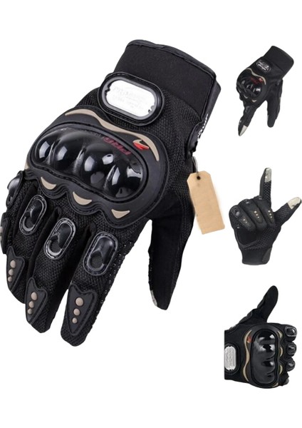 Üst ve Avuç Içi Plastik Korumalı Motosiklet Eldiveni