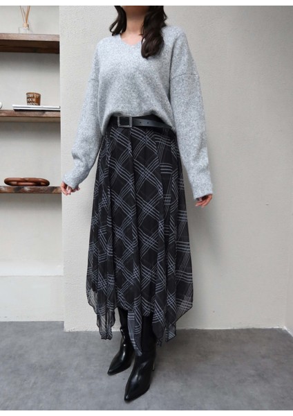 Ekose Desenli Asimetrik Etek fiyatları