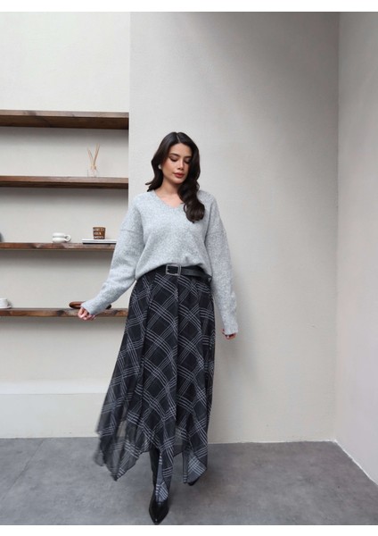 Ekose Desenli Asimetrik Etek modelleri