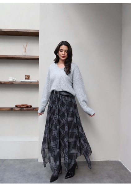 Ekose Desenli Asimetrik Etek indirimleri