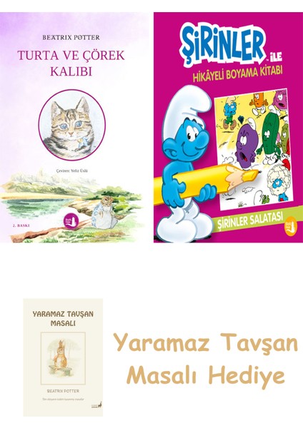 Turta ve Çörek Kalıbı + Şirinler ile Hikayeli Boyama Kitabı - Şirinler Salatası + Yaramaz Tavşan Masalı