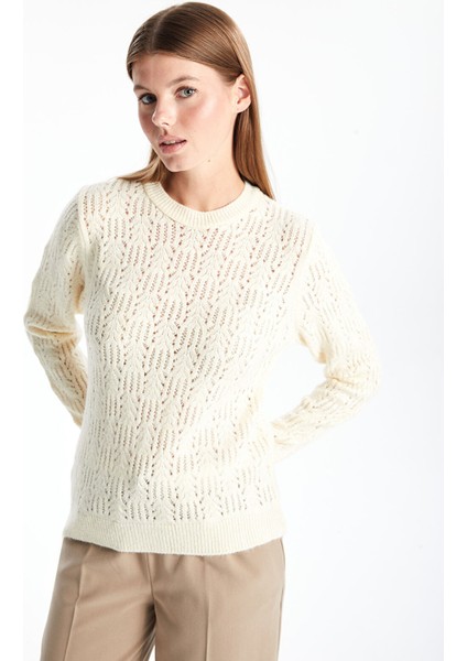 Yeni Sezon Bisiklet Yaka Ajurlu Kadın Triko Kazak