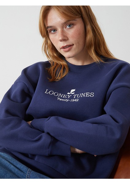 Yeni Sezon Tweety Nakışlı Oversize Kadın Kalın Sweatshirt
