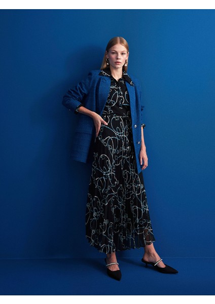 Yeni Sezon Desenli Uzun Kollu Şifon Kadın Gömlek Elbise