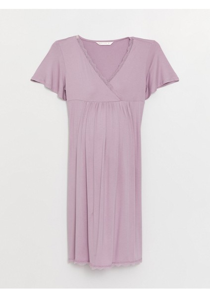 Yeni Sezon V Yaka Düz Kısa Kollu Hamile Gecelik