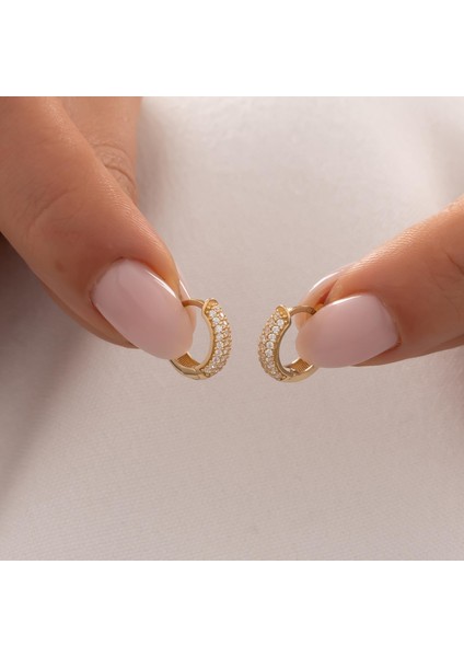 Taşlı Halka Küpe 14 Ayar Altın