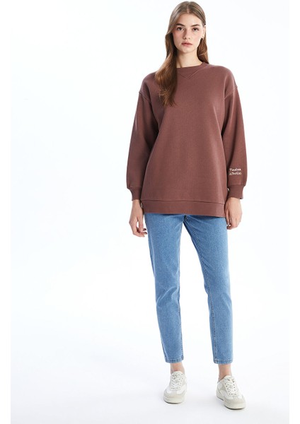 Yeni Sezon Bisiklet Yaka Nakışlı Kadın Kalın Sweatshirt Tunik fiyatları