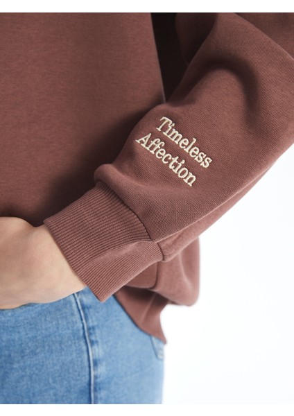 Yeni Sezon Bisiklet Yaka Nakışlı Kadın Kalın Sweatshirt Tunik modelleri