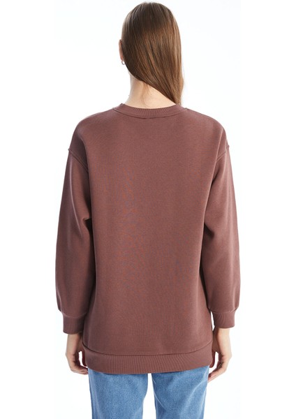 Yeni Sezon Bisiklet Yaka Nakışlı Kadın Kalın Sweatshirt Tunik fırsatları