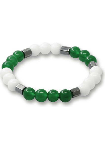 Küre Kesim Yeşil Beyaz Jade Hematit Doğaltaş Erkek Taraftar Bileklik