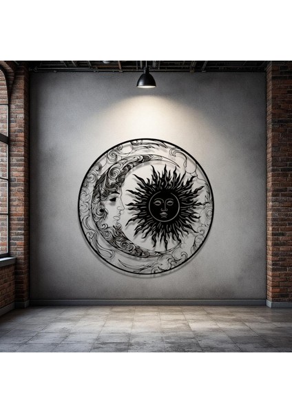Metal Güneş Ay Duvar Dekoru – Modern Minimalist Metal Tablo Salon Antre Ofis Ev Dekorasyon