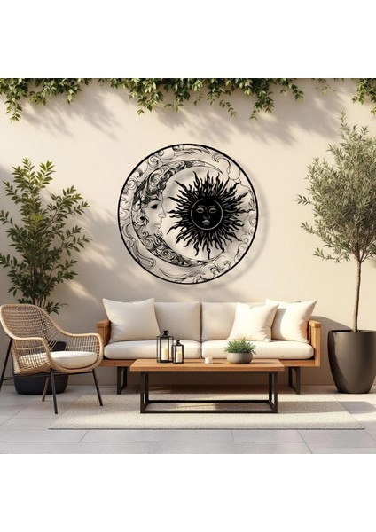 Metal Güneş Ay Duvar Dekoru – Modern Minimalist Metal Tablo Salon Antre Ofis Ev Dekorasyon