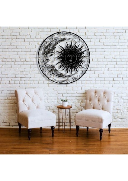 Metal Güneş Ay Duvar Dekoru – Modern Minimalist Metal Tablo Salon Antre Ofis Ev Dekorasyon