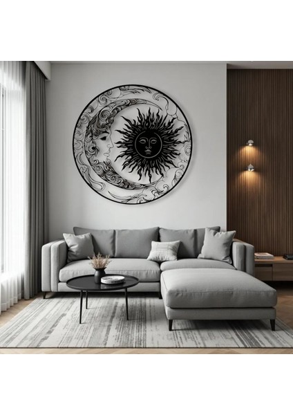 Metal Güneş Ay Duvar Dekoru – Modern Minimalist Metal Tablo Salon Antre Ofis Ev Dekorasyon