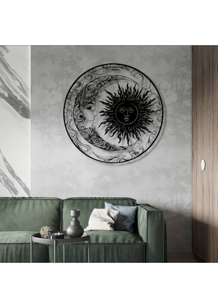 Metal Güneş Ay Duvar Dekoru – Modern Minimalist Metal Tablo Salon Antre Ofis Ev Dekorasyon