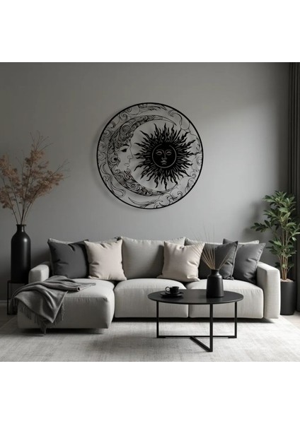 Metal Güneş Ay Duvar Dekoru – Modern Minimalist Metal Tablo Salon Antre Ofis Ev Dekorasyon