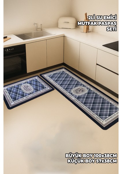 2 Adet Desenli Su Emici Mutfak Paspası Seti - Ekstra Kalın - Sihirli Banyo Paspası - Kaymaz Taban