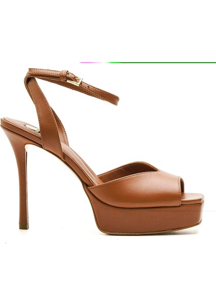 Zone Taba Hakiki Deri Kadın Topuklu Sandalet