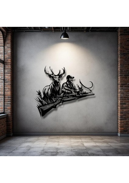 Avcı ve Geyik Temalı Metal Duvar Dekoru – Doğanın Gücünü Yansıtan Sanatsal Tasarım