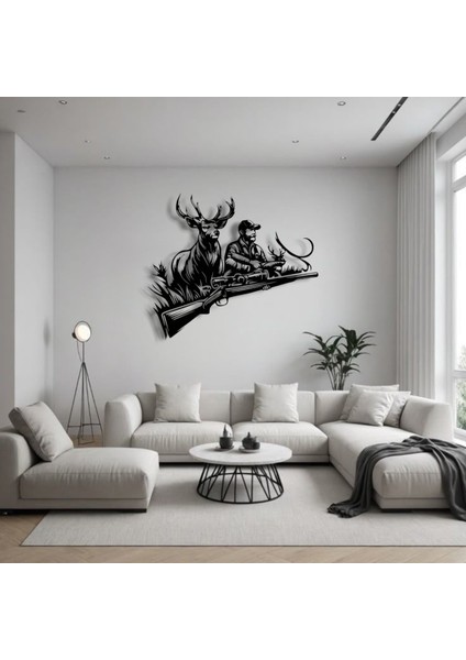 Avcı ve Geyik Temalı Metal Duvar Dekoru – Doğanın Gücünü Yansıtan Sanatsal Tasarım