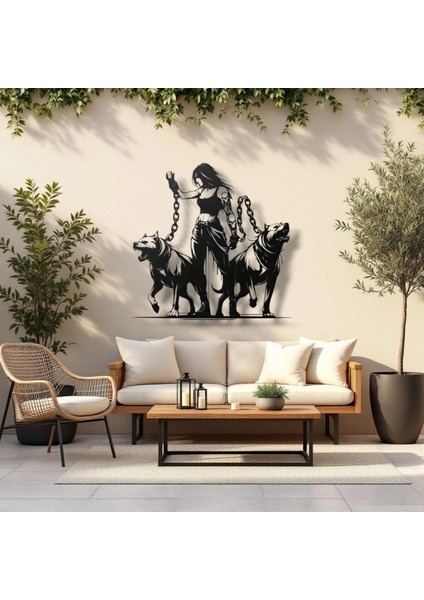 Zincirli Kadın ve Köpekler Metal Duvar Dekoru – Güç ve Özgüven Temalı Sanatsal Tasarım indirimleri