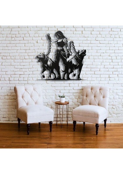Zincirli Kadın ve Köpekler Metal Duvar Dekoru – Güç ve Özgüven Temalı Sanatsal Tasarım