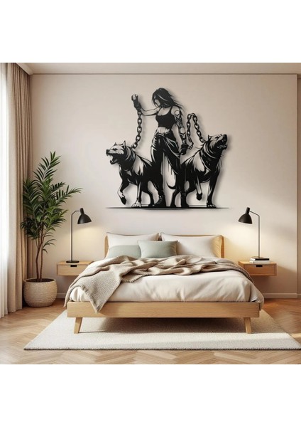 Zincirli Kadın ve Köpekler Metal Duvar Dekoru – Güç ve Özgüven Temalı Sanatsal Tasarım