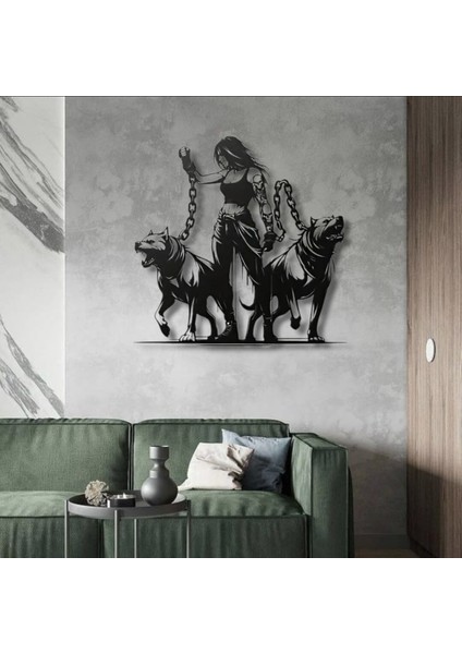 Zincirli Kadın ve Köpekler Metal Duvar Dekoru – Güç ve Özgüven Temalı Sanatsal Tasarım
