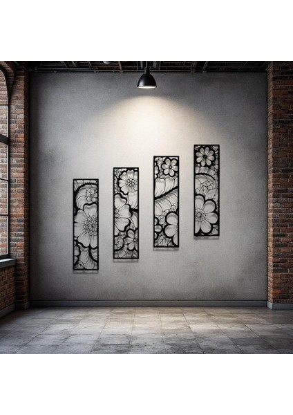Metal Çiçekli Duvar Dekoru Seti – 4 Parça Modern Minimalist Ev Ofis Salon Aksesuarı Sanat Tasarımı