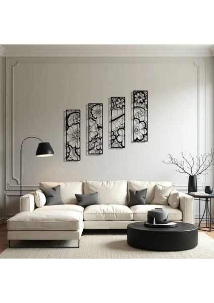 Metal Çiçekli Duvar Dekoru Seti – 4 Parça Modern Minimalist Ev Ofis Salon Aksesuarı Sanat Tasarımı indirimleri