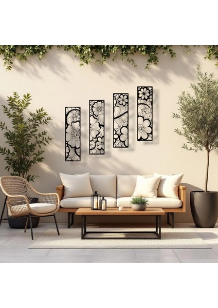 Metal Çiçekli Duvar Dekoru Seti – 4 Parça Modern Minimalist Ev Ofis Salon Aksesuarı Sanat Tasarımı