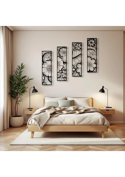 Metal Çiçekli Duvar Dekoru Seti – 4 Parça Modern Minimalist Ev Ofis Salon Aksesuarı Sanat Tasarımı