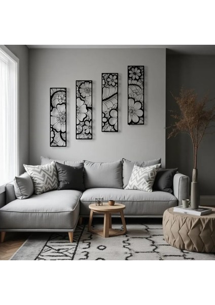 Metal Çiçekli Duvar Dekoru Seti – 4 Parça Modern Minimalist Ev Ofis Salon Aksesuarı Sanat Tasarımı