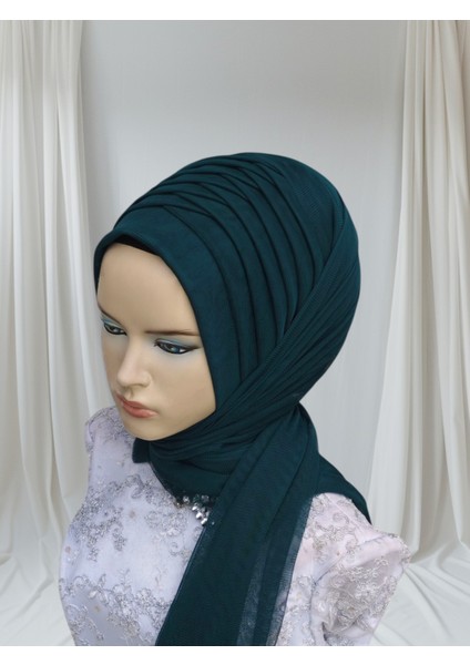 Zümrüt Yeşili Esnek Kumaş Tek Tek Model Hazır Duvak Hazır Şal Hazır Türban Pratik Şal modelleri